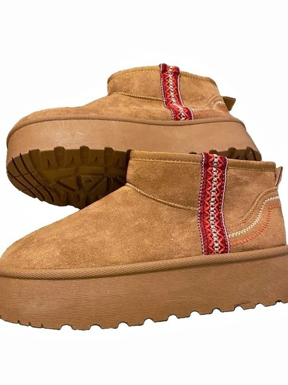 Boots Platform Ankle Size 10 Faux Suede Sherpa Lining Tan Olivia and Kate